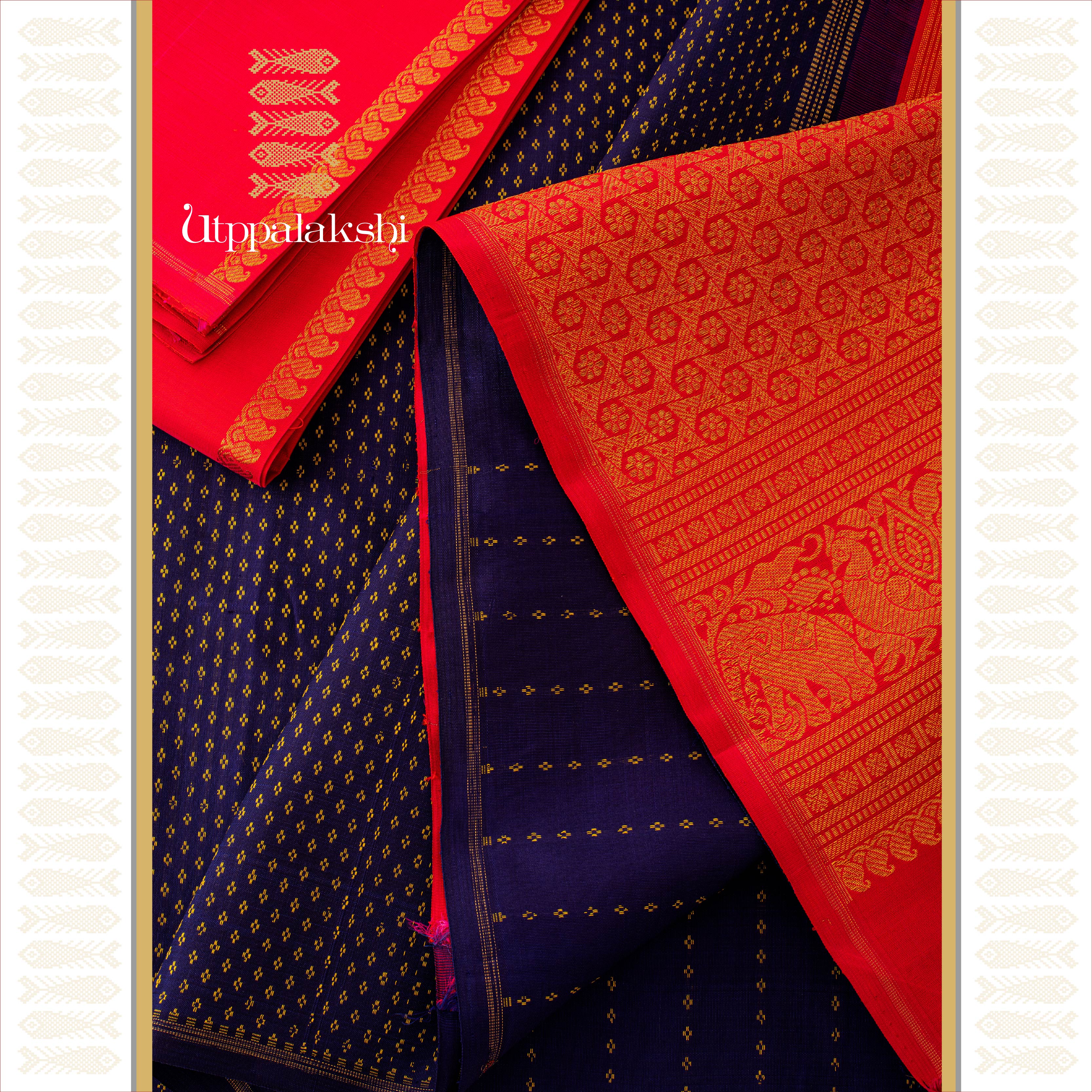 BLUE AND PINK WITH BUTTAS NO BORDER || UTPPALAKSHI HANDWOVEN KANJIVARAM SILK SAREE