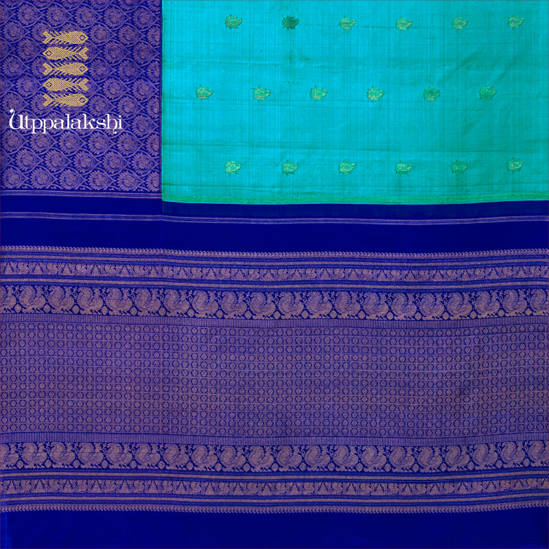 HALF AND HALF SAREE SAPPHIRE AND SEA GREEN || UTPPALAKSHI HANDWOVEN KANJIVARAM SILK