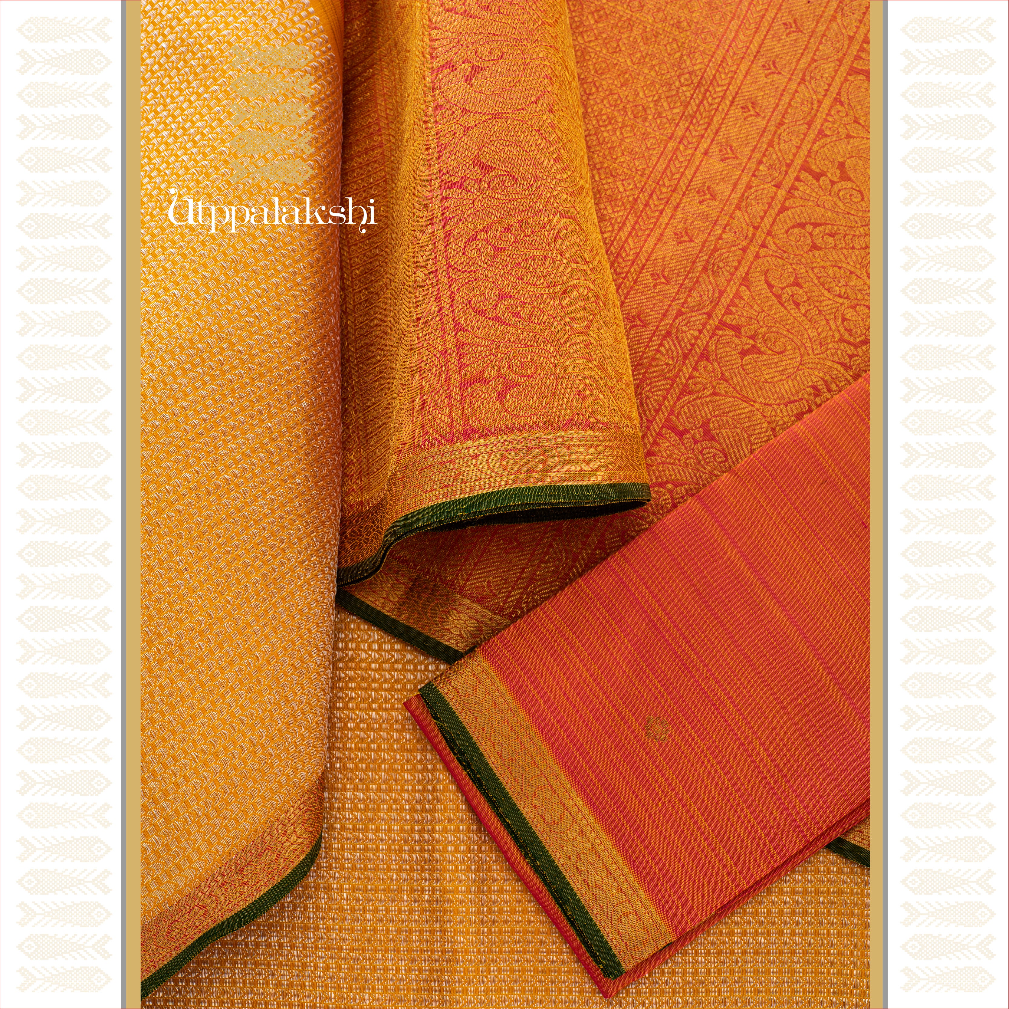 PEACH AND YELLOW BROCADE || BRIDAL SAREE ||UTPPALAKSHI HANDWOVEN KANJIVARAM SILK