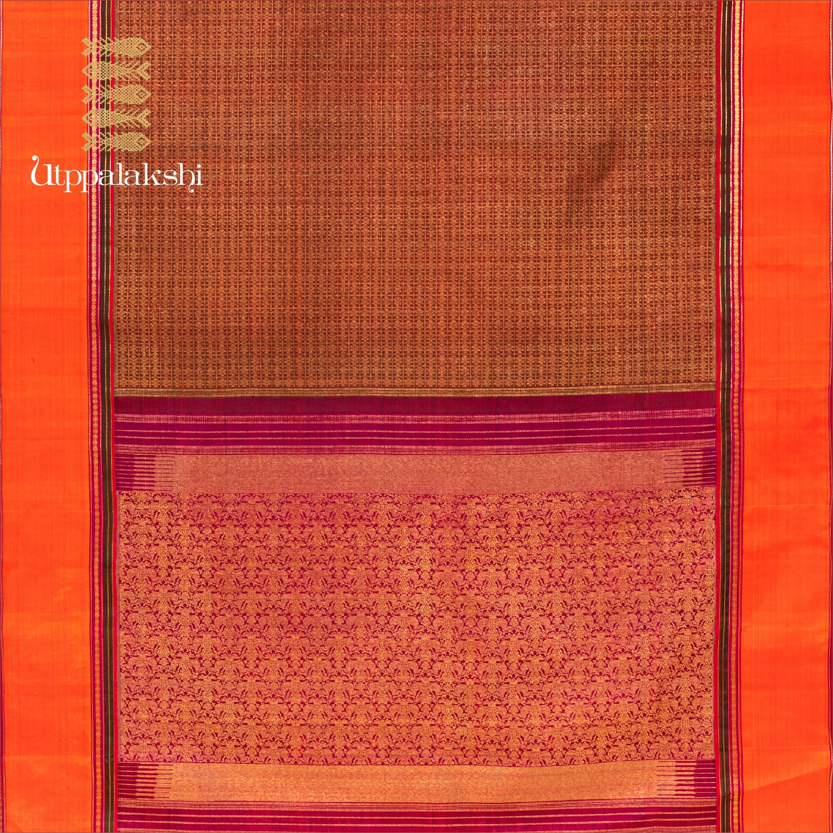 UTPPALAKSHI HANDWOVEN KANJIVARAM SILK BRIDAL SAREE BROCADE MAGENTA WITH RUST
