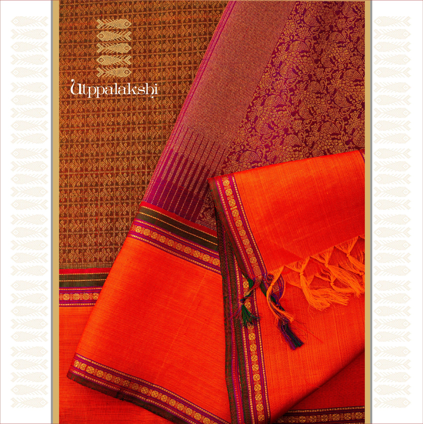 UTPPALAKSHI HANDWOVEN KANJIVARAM SILK BRIDAL SAREE BROCADE MAGENTA WITH RUST
