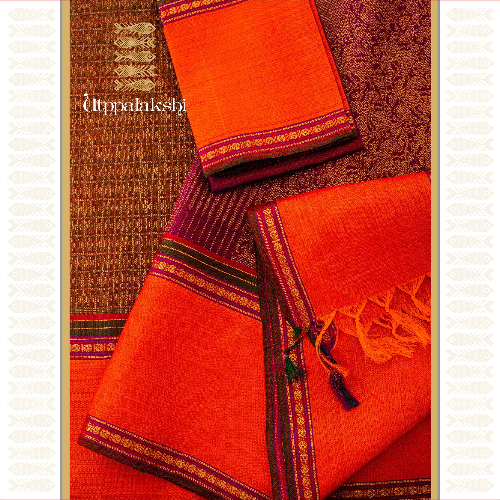UTPPALAKSHI HANDWOVEN KANJIVARAM SILK BRIDAL SAREE BROCADE MAGENTA WITH RUST