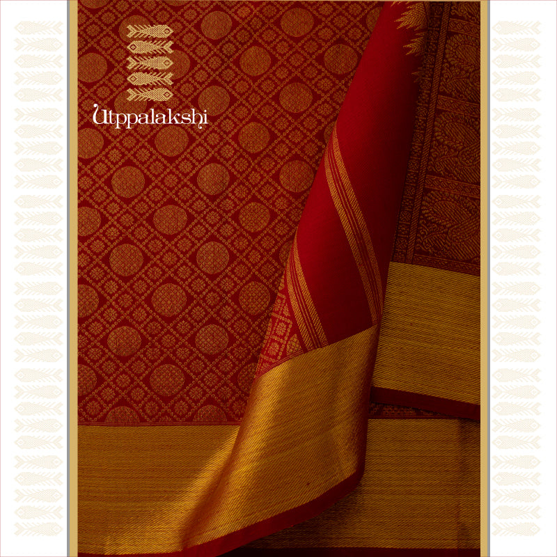 RED BROCADE WITH GETTI ZARI || UTPPALAKSHI HANDWOVEN KANJIVARAM SILK BRIDAL SAREE