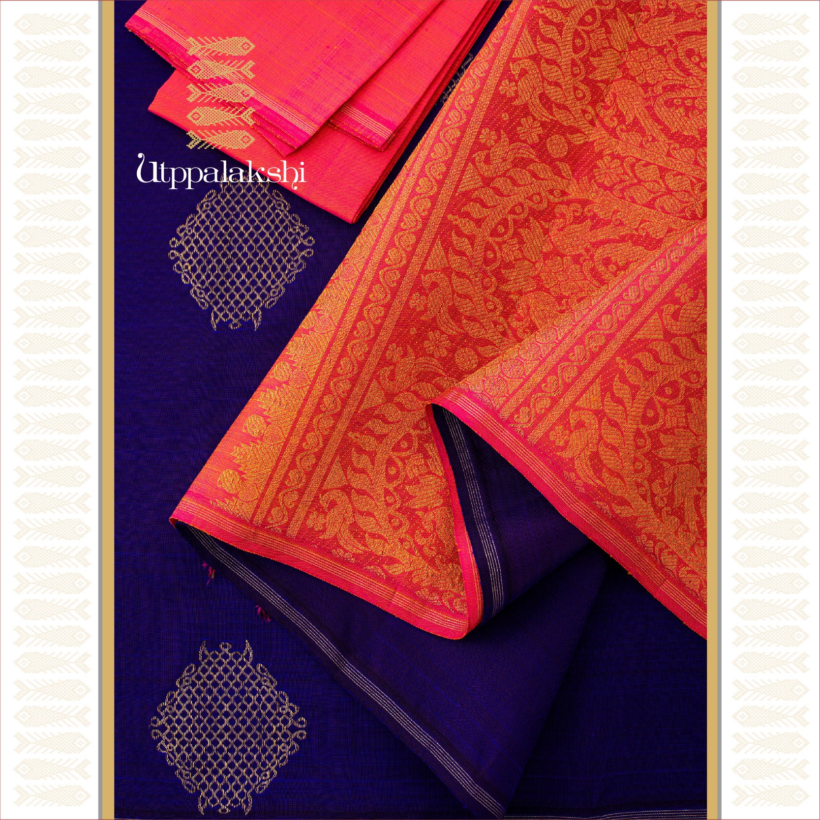 DEEP BLUE AND PINK KOLAM || UTPPALAKSHI HANDWOVEN KANJIVARAM SILK SAREE
