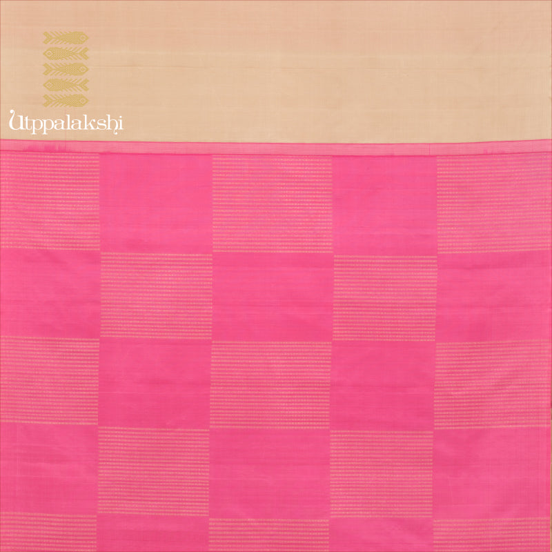UTPPALAKSHI HANDWOVEN KANJIVARAM SILK PARTLY PALLU SAREE OFFWHITE AND PINK NO BORDER