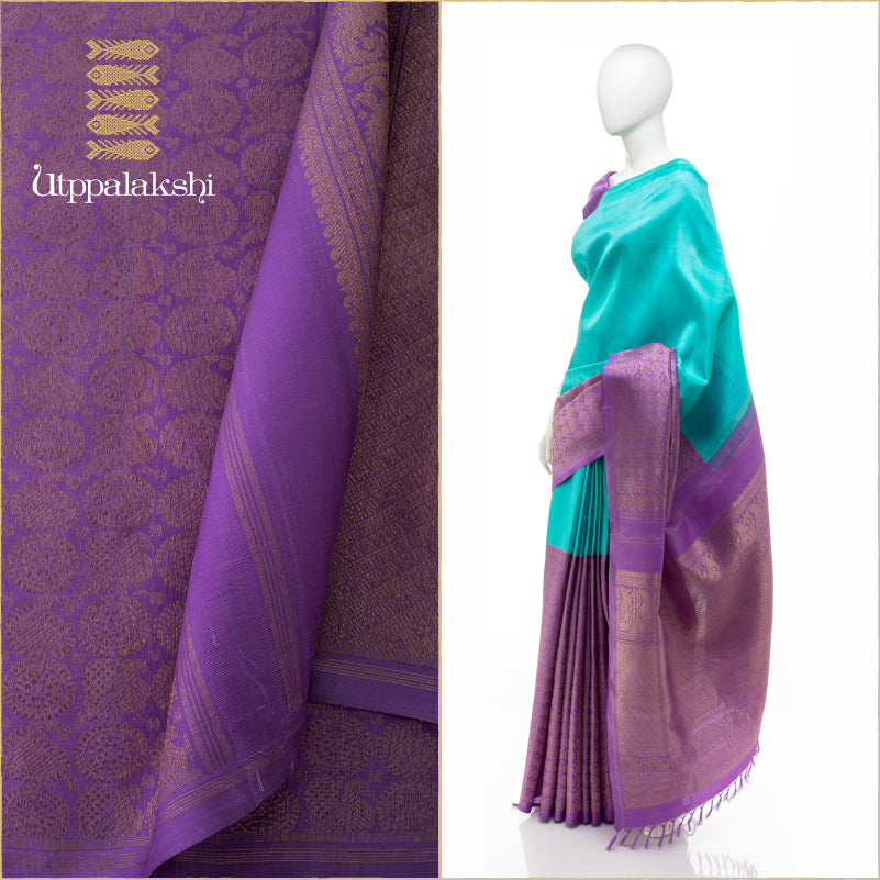 HALF AND HALF SAREE BLUE AND LAVENDER ANNAM || UTPPALAKSHI HANDWOVEN KANJIVARAM SILK