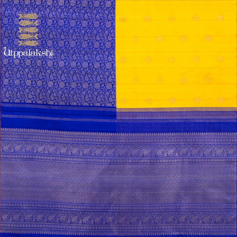 HALF AND HALF SAREE BLUE AND YELLOW || UTPPALAKSHI HANDWOVEN KANJIVARAM SILK
