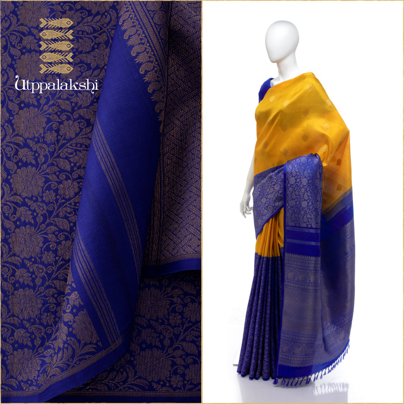 HALF AND HALF SAREE BLUE AND YELLOW || UTPPALAKSHI HANDWOVEN KANJIVARAM SILK