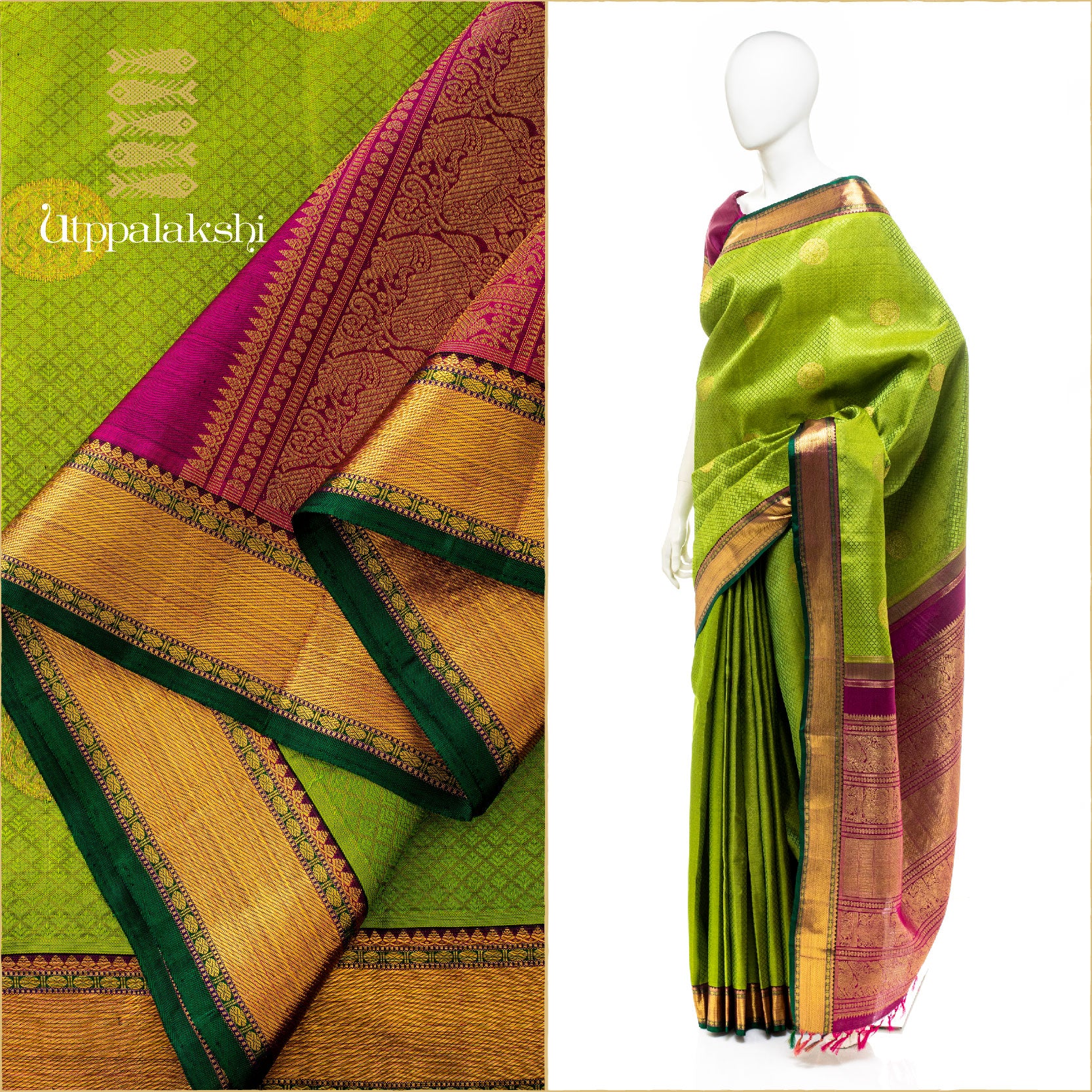JACQUARD GREEN MAGENTA ANNAM CHAKRAM || BRIDAL SAREE ||UTPPALAKSHI HANDWOVEN KANJIVARAM SILK SAREE