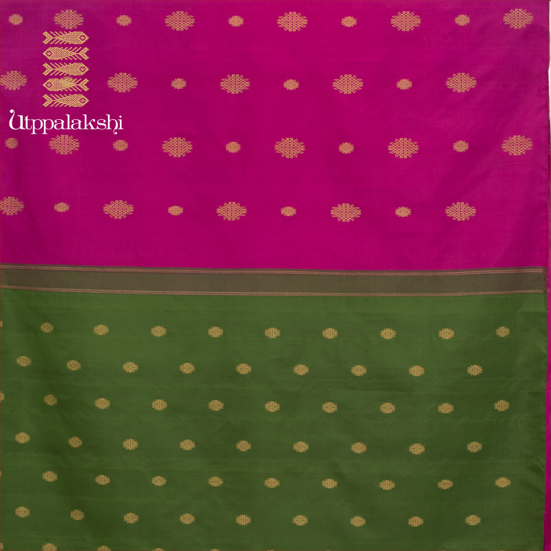 MAGENTA AND GREEN KOLAM NO BORDER || UTPPALAKSHI HANDWOVEN KANJIVARAM SILK SAREE