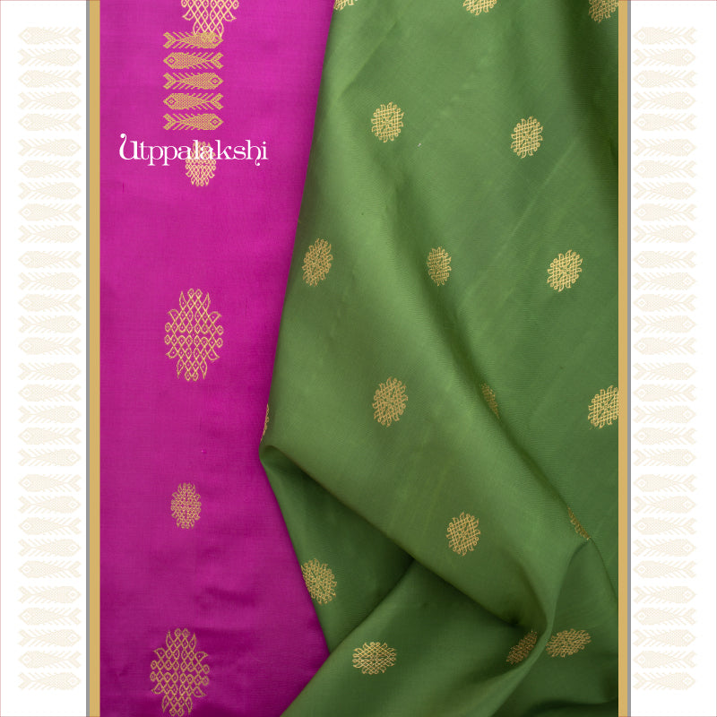 MAGENTA AND GREEN KOLAM NO BORDER || UTPPALAKSHI HANDWOVEN KANJIVARAM SILK SAREE