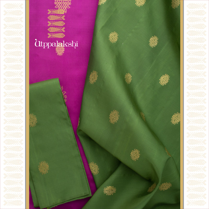 MAGENTA AND GREEN KOLAM NO BORDER || UTPPALAKSHI HANDWOVEN KANJIVARAM SILK SAREE