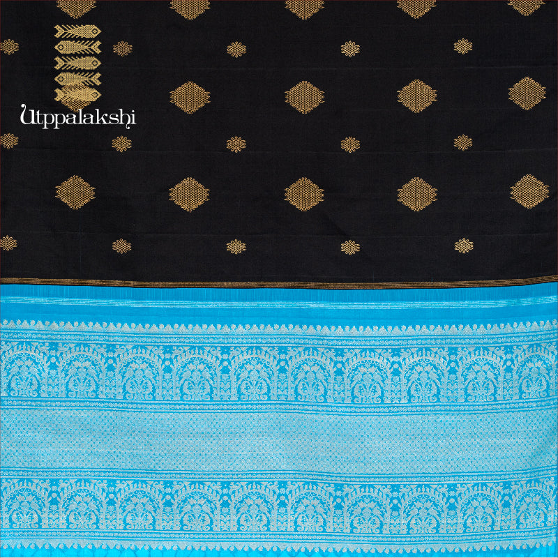 BLACK AND BLUE KOLAM NO BORDER || UTPPALAKSHI HANDWOVEN KANJIVARAM SILK SAREE
