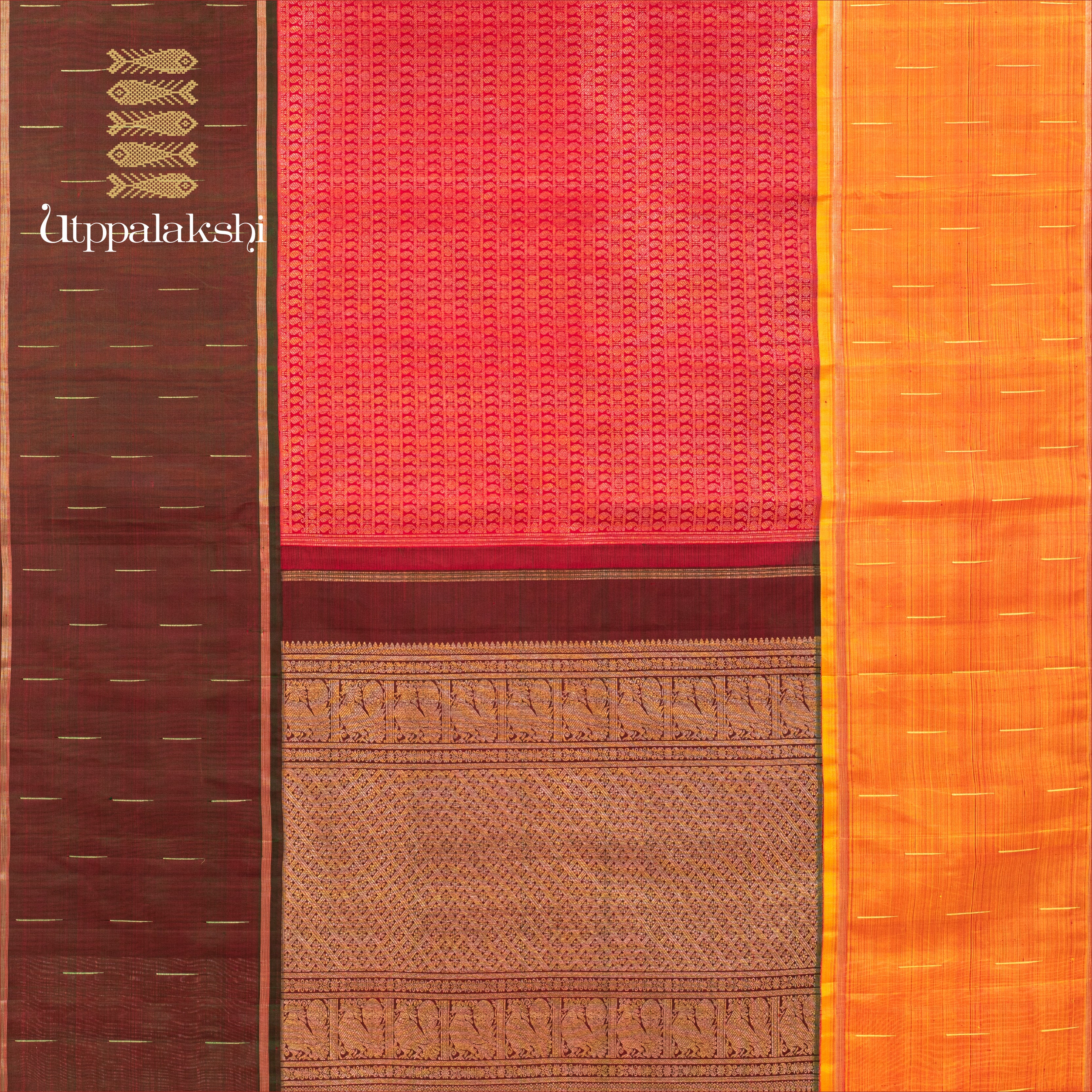 MUBBAGAM SAREE MANDULIR MUSTARD RED || UTPPALAKSHI HANDWOVEN KANJIVARAM SILK