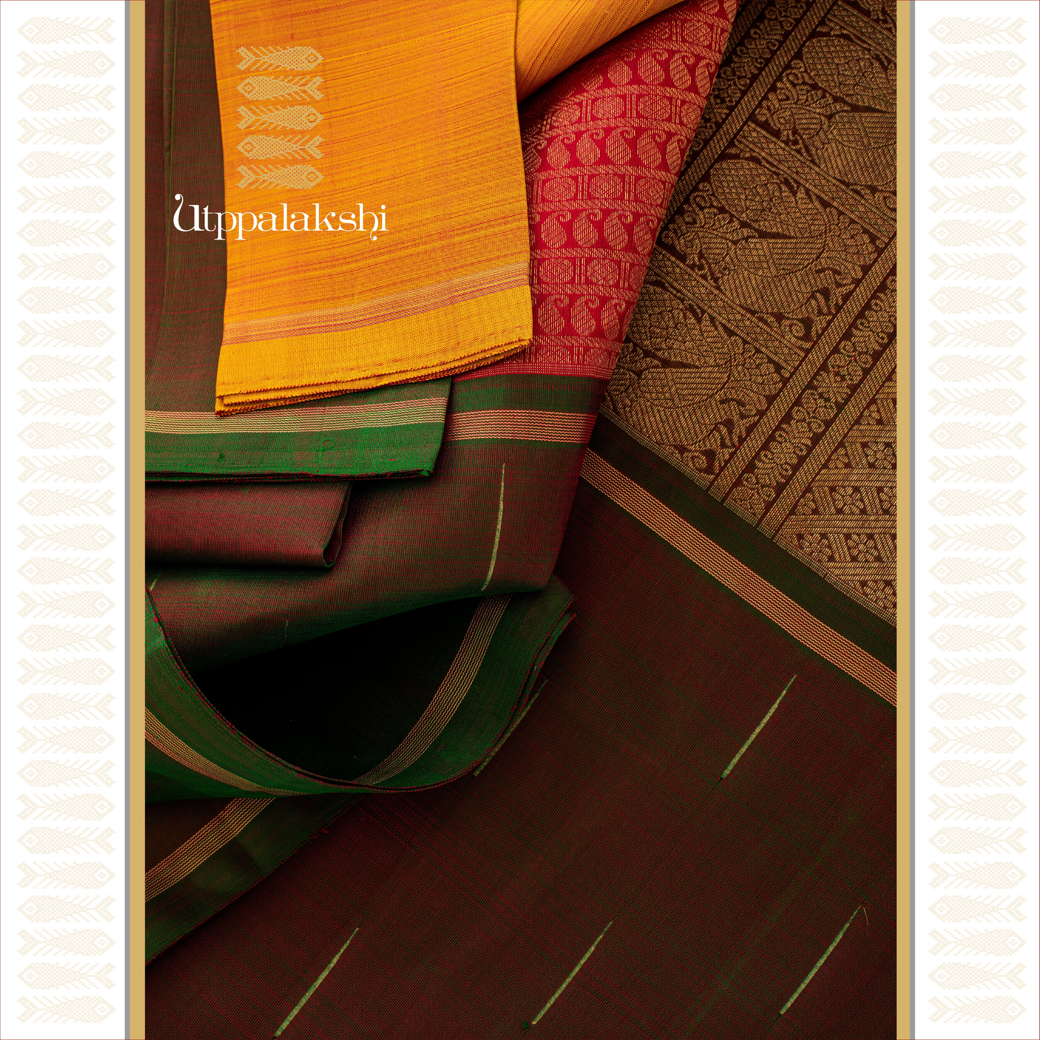 MUBBAGAM SAREE MANDULIR MUSTARD RED || UTPPALAKSHI HANDWOVEN KANJIVARAM SILK