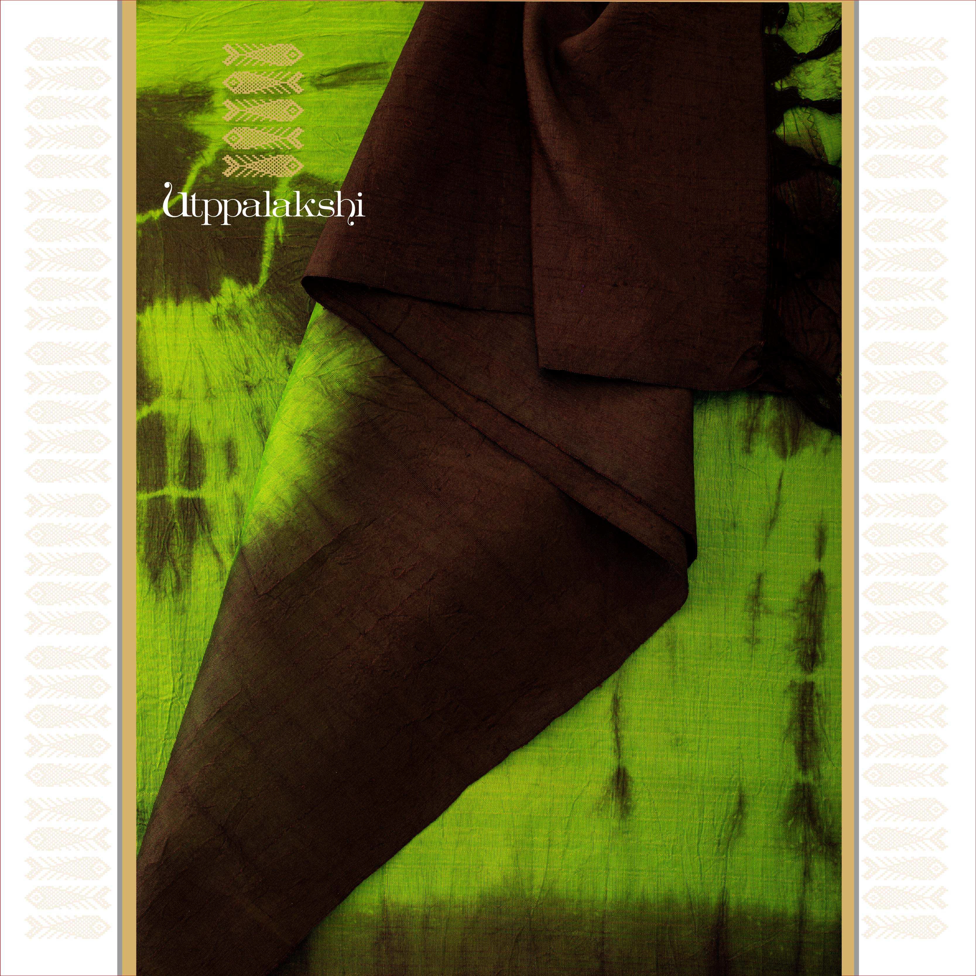 JAPANESE SHIBORI SAREE BLACK AND GREEN TIE AND DYE ON KANJIVARAM || UTPPALAKSHI KANJIVARAM SILK