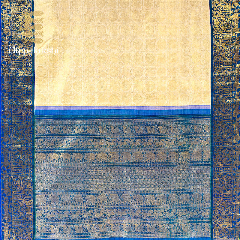 OFF WHITE AND BLUE BROCADE|| BRIDAL SAREE || UTPPALAKSHI HANDWOVEN KANJIVARAM SILK