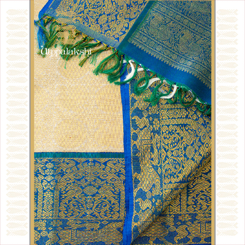 OFF WHITE AND BLUE BROCADE|| BRIDAL SAREE || UTPPALAKSHI HANDWOVEN KANJIVARAM SILK