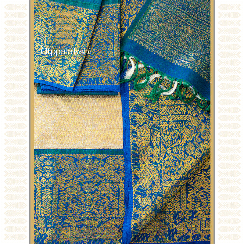 OFF WHITE AND BLUE BROCADE|| BRIDAL SAREE || UTPPALAKSHI HANDWOVEN KANJIVARAM SILK