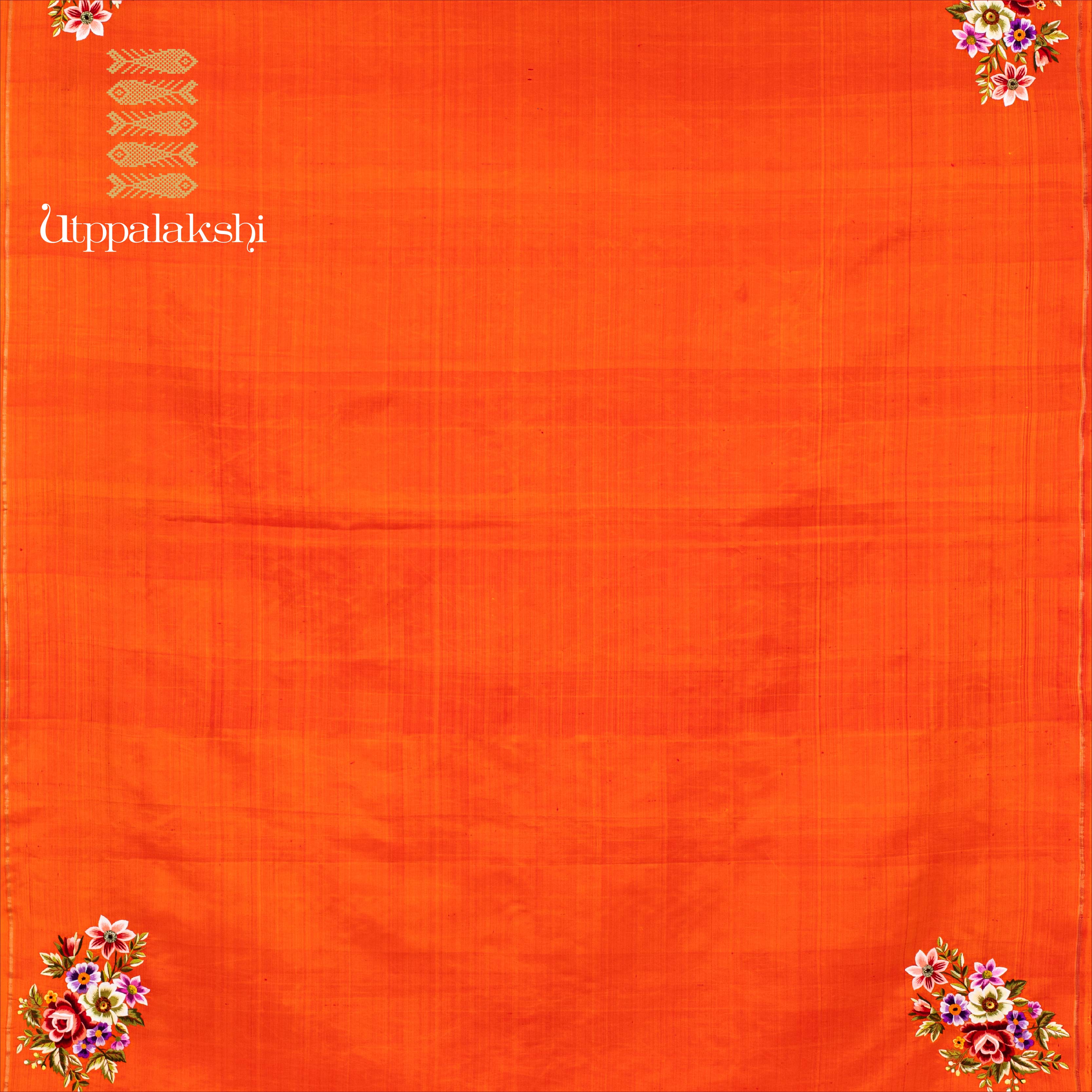 HAND EMBROIDERED SAREE ORANGE MULTICOLOUR EMBROIDERED FLOWERS || UTPPALAKSHI HANDWOVEN KANJIVARAM SILK