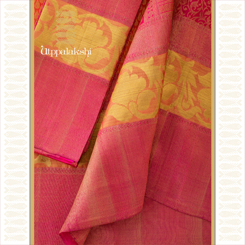 UTPPALAKSHI HANDWOVEN KANJIVARAM SILK BRIDAL SAREE ORANGE PINK TISSUE BORDER