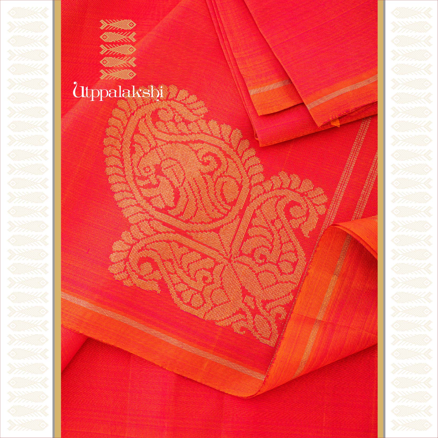 ORANGE PINK NO BORDER WITH MANGO CORNER MOTIFSAREE || UTPPALAKSHI HANDWOVEN KANJIVARAM SILK