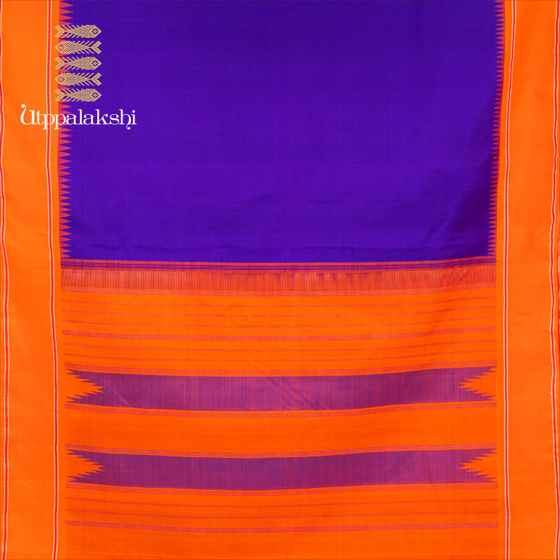 UTPPALAKSHI HANDWOVEN KANJIVARAM SILK SAREE BLUE AND ORANGE
