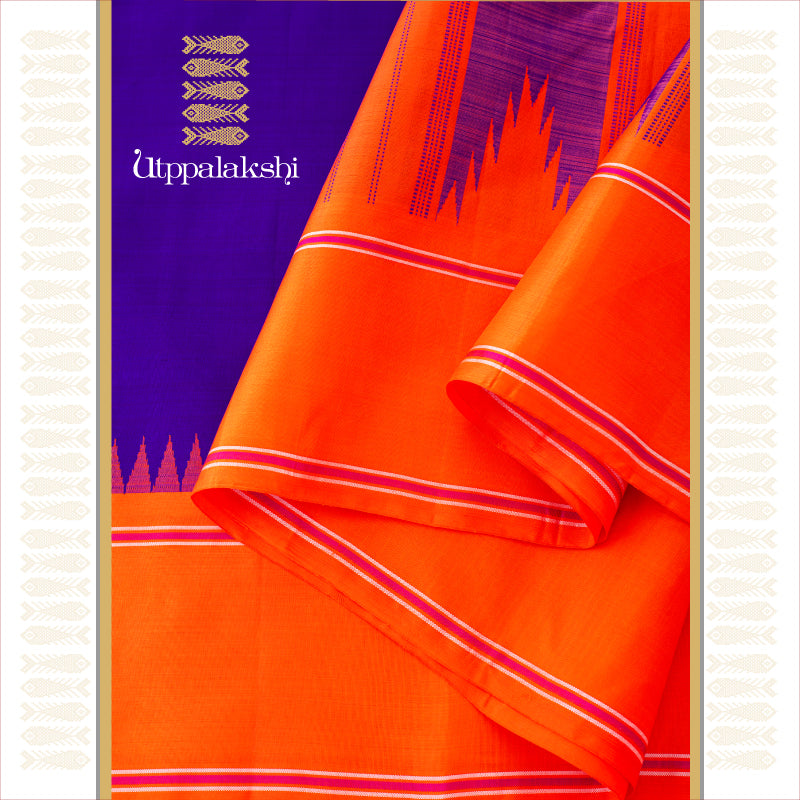 UTPPALAKSHI HANDWOVEN KANJIVARAM SILK SAREE BLUE AND ORANGE