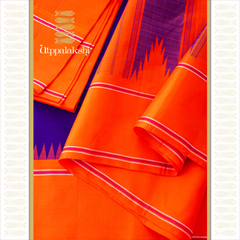 UTPPALAKSHI HANDWOVEN KANJIVARAM SILK SAREE BLUE AND ORANGE