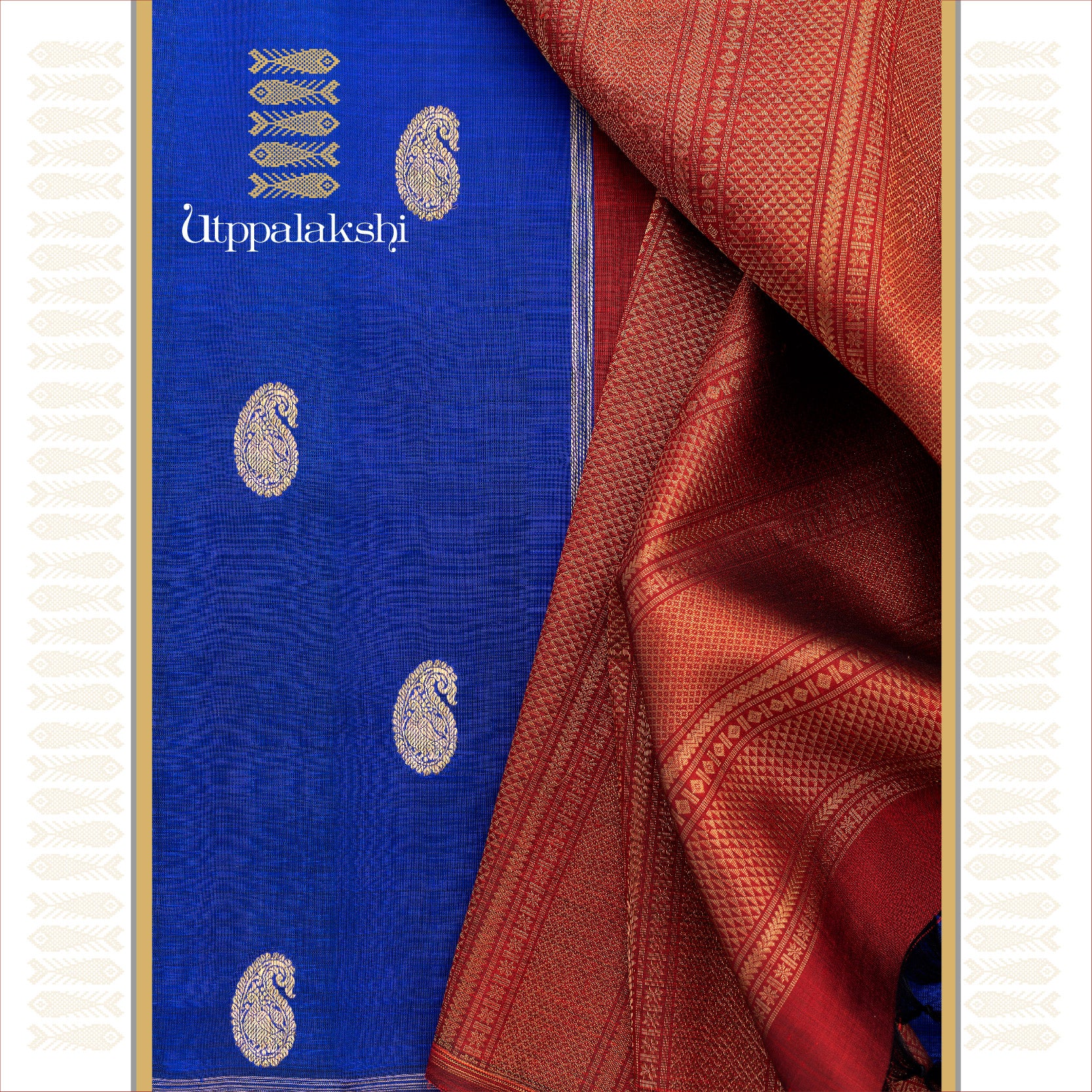 BLUE AND ARAKKU MANGO NO BORDER || UTPPALAKSHI HANDWOVEN KANJIVARAM SILK SAREE