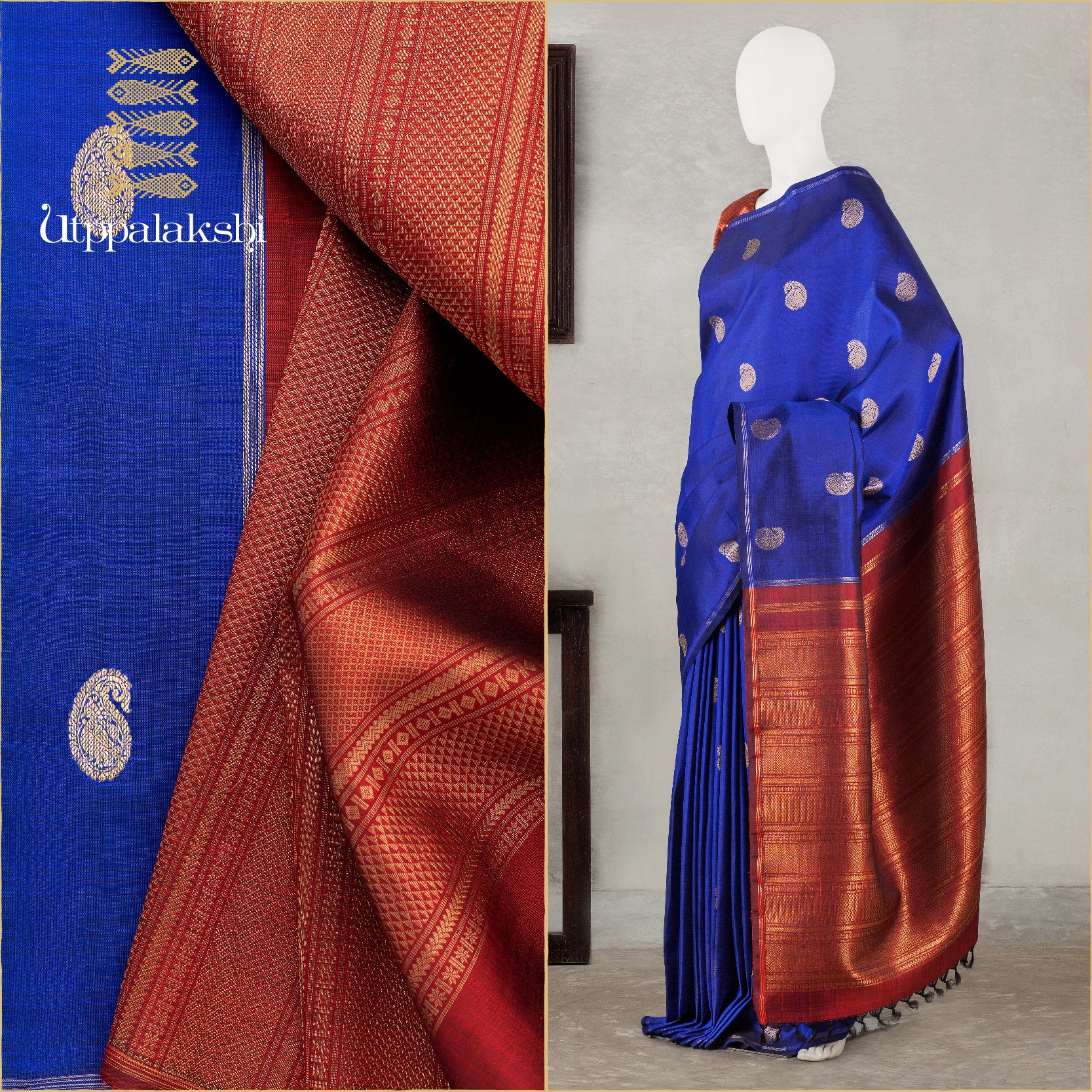 BLUE AND ARAKKU MANGO NO BORDER || UTPPALAKSHI HANDWOVEN KANJIVARAM SILK SAREE