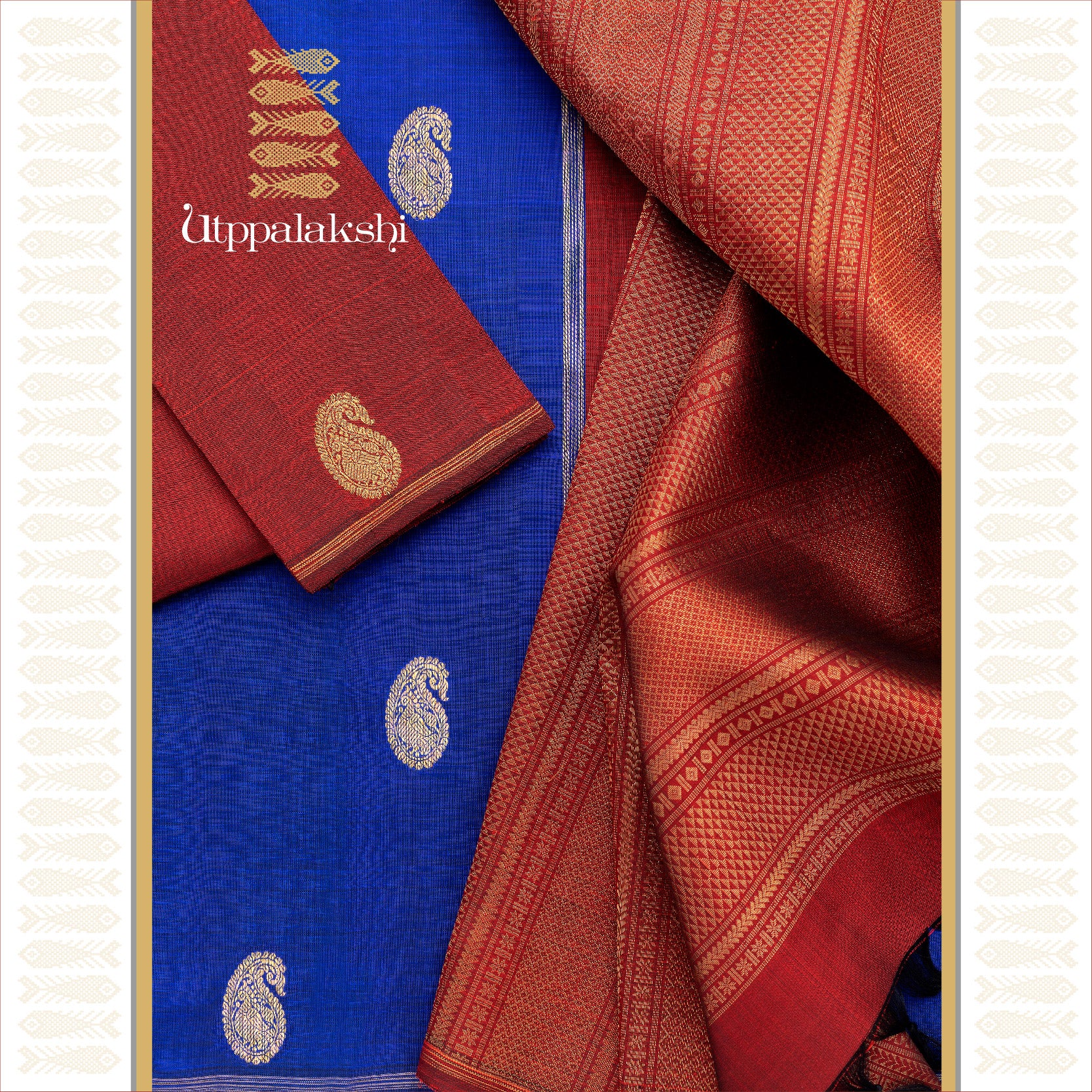 BLUE AND ARAKKU MANGO NO BORDER || UTPPALAKSHI HANDWOVEN KANJIVARAM SILK SAREE