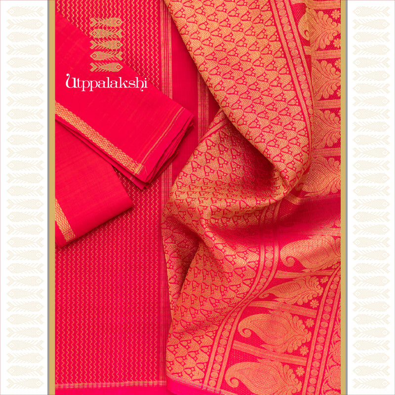 HALF AND HALF SAREE GREEN AND PINK WITH ZARI LINES || UTPPALAKSHI HANDWOVEN KANJIVARAM SILK