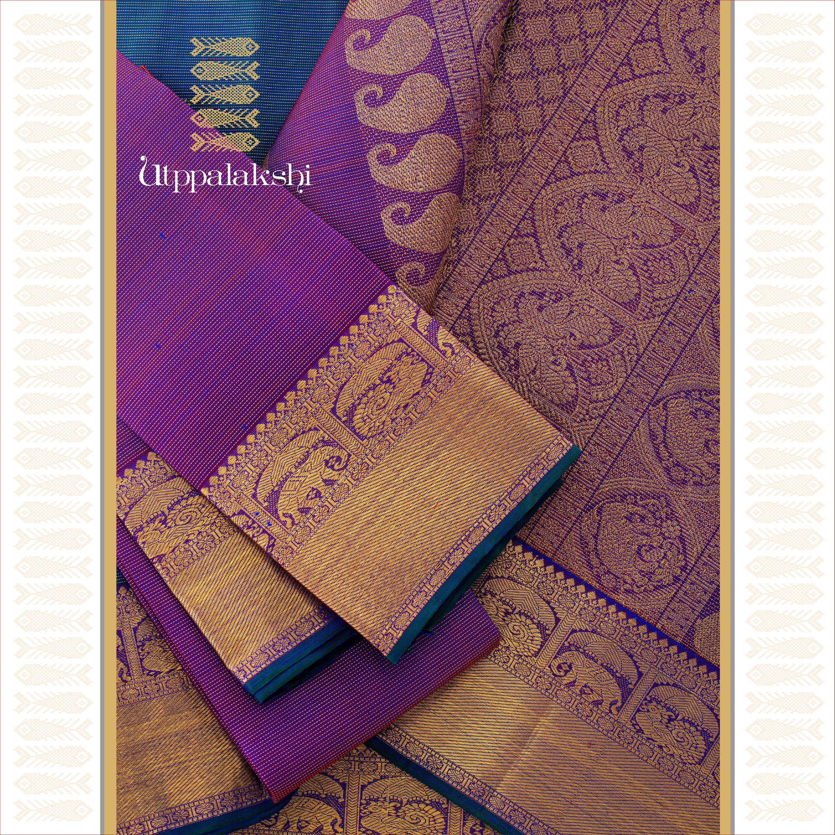 PEACOCK BLUE VAIRA OOSI WITH BUTTA MAGENTA || BRIDAL SAREE || UTPPALAKSHI HANDWOVEN KANJIVARAM SILK