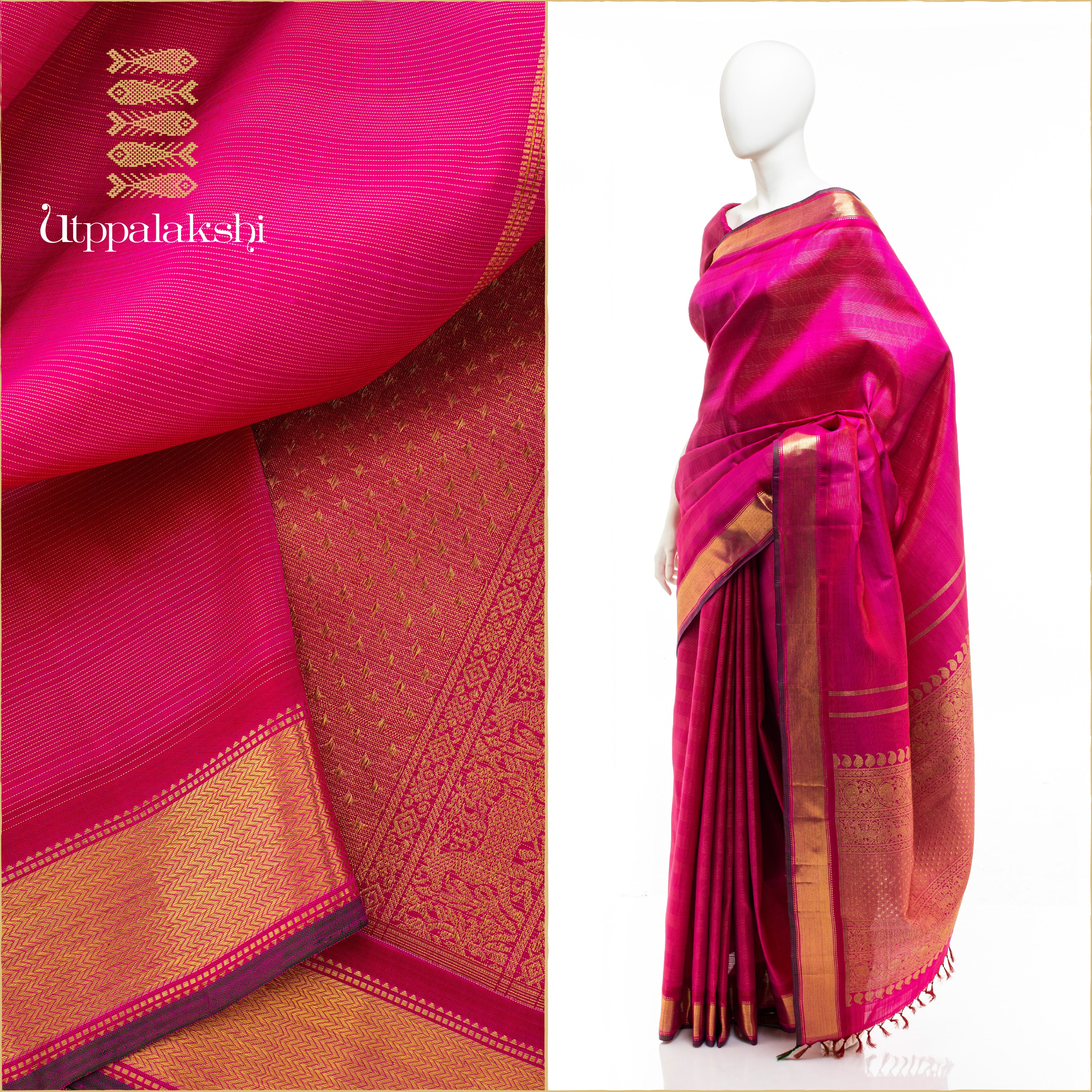 BRIDAL SAREE PINK VAIRA OOSI ALAI || UTPPALAKSHI HANDWOVEN KANJIVARAM SILK BRIDAL SAREE PINK VAIRA OOSI ALAI