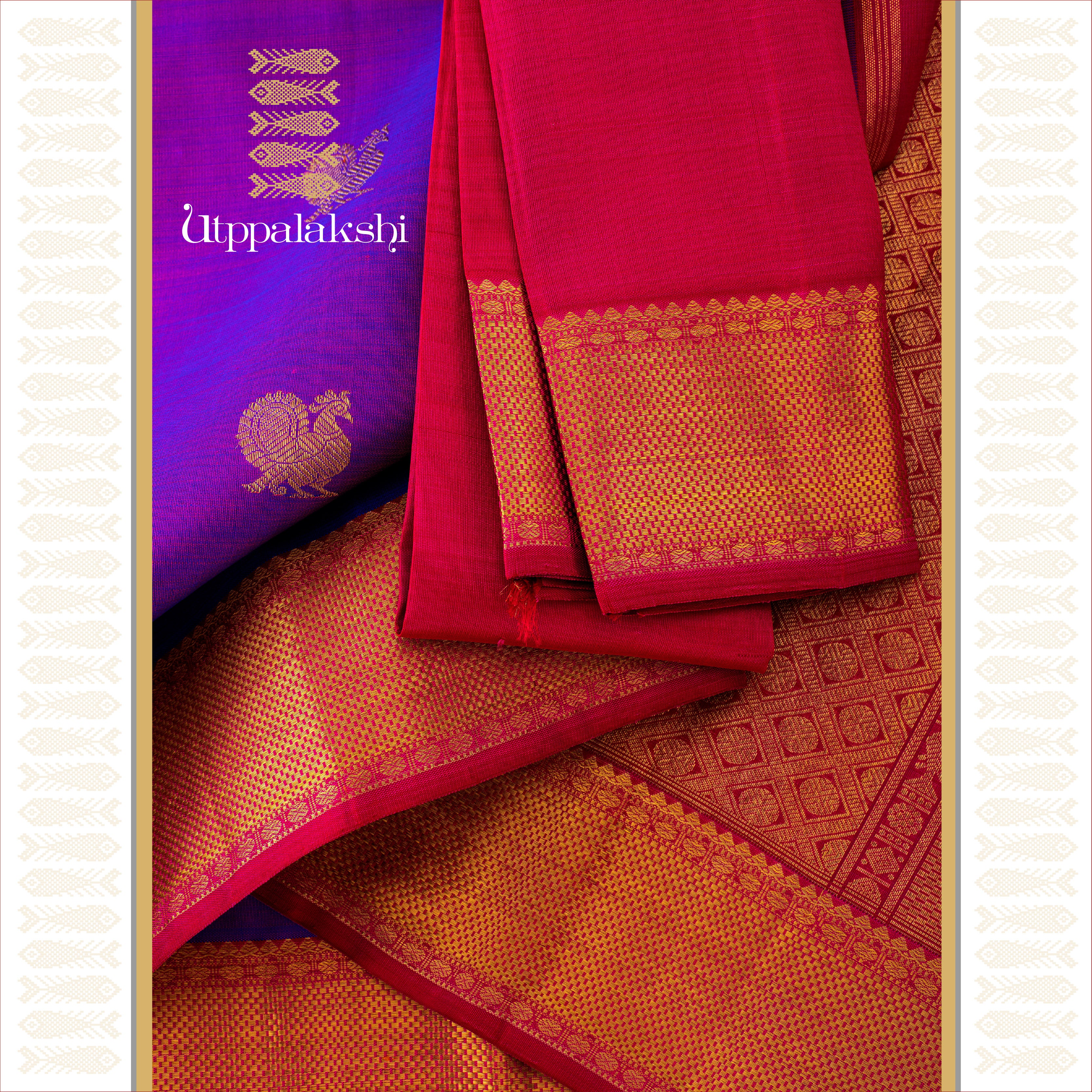 UTPPALAKSHI HANDWOVEN KANJIVARAM SILK SAREE PURPLE RED ANNAM CHAKRAM