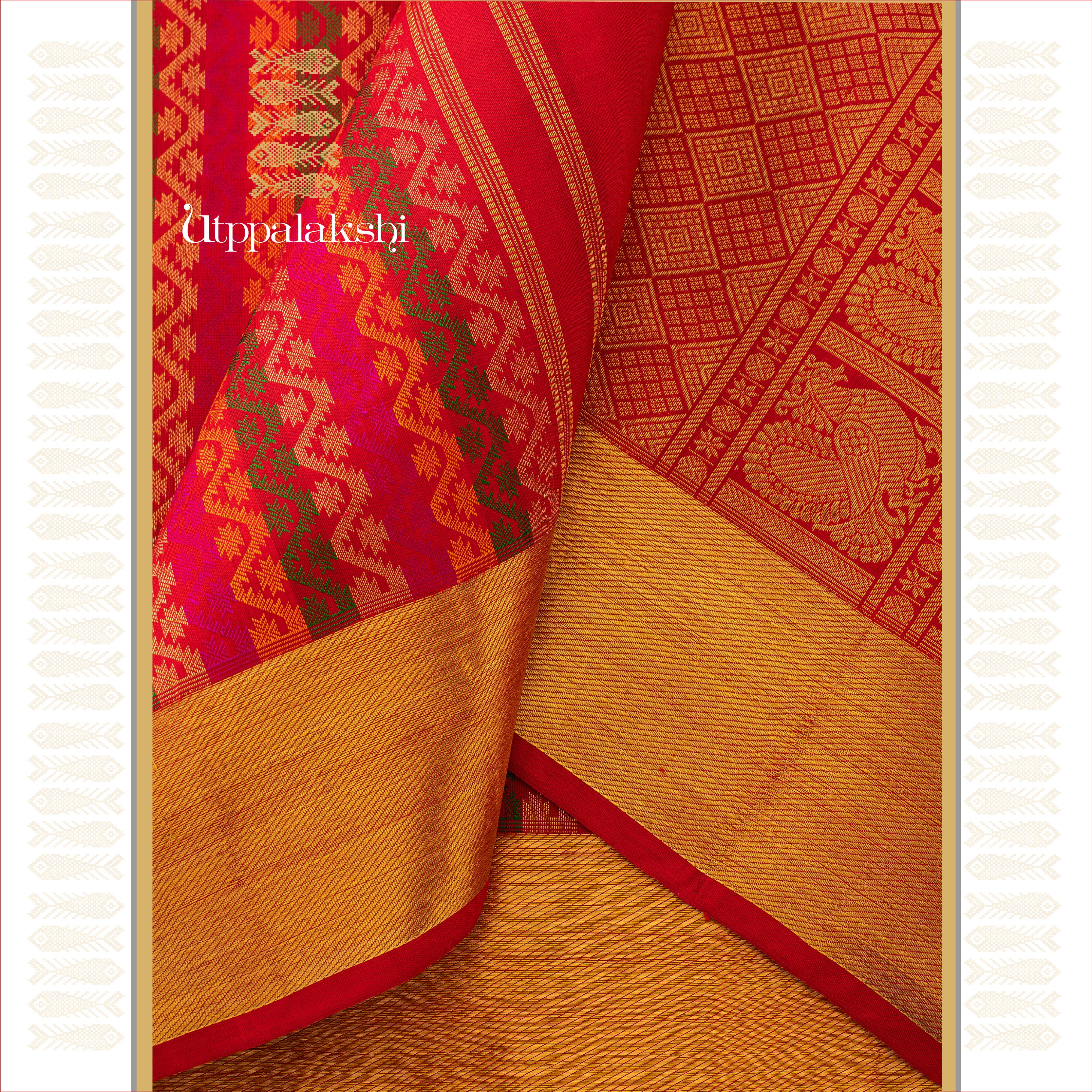 RED GREEN ORANGE THREADWORK SAREE || UTPPALAKSHI HANDWOVEN KANJIVARAM SILK SAREE