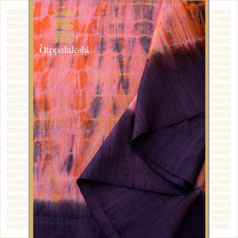 UTPPALAKSHI KANJIVARAM SILK SHIBORI SAREE PINK DARK PURPLE TIE AND DYE