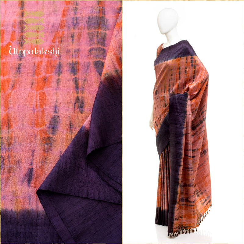 UTPPALAKSHI KANJIVARAM SILK SHIBORI SAREE PINK DARK PURPLE TIE AND DYE