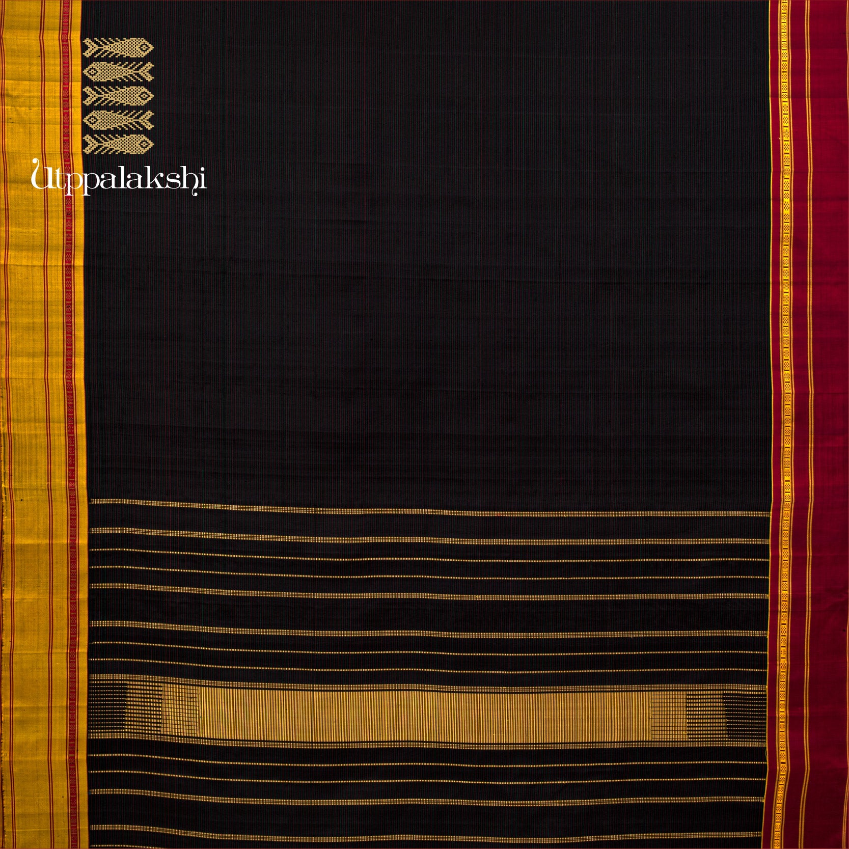 GANGA JAMUNA BORDER SAREE BLACK WITH RED AND GREEN LINES || UTPPALAKSHI HANDWOVEN KANJIVARAM SILK