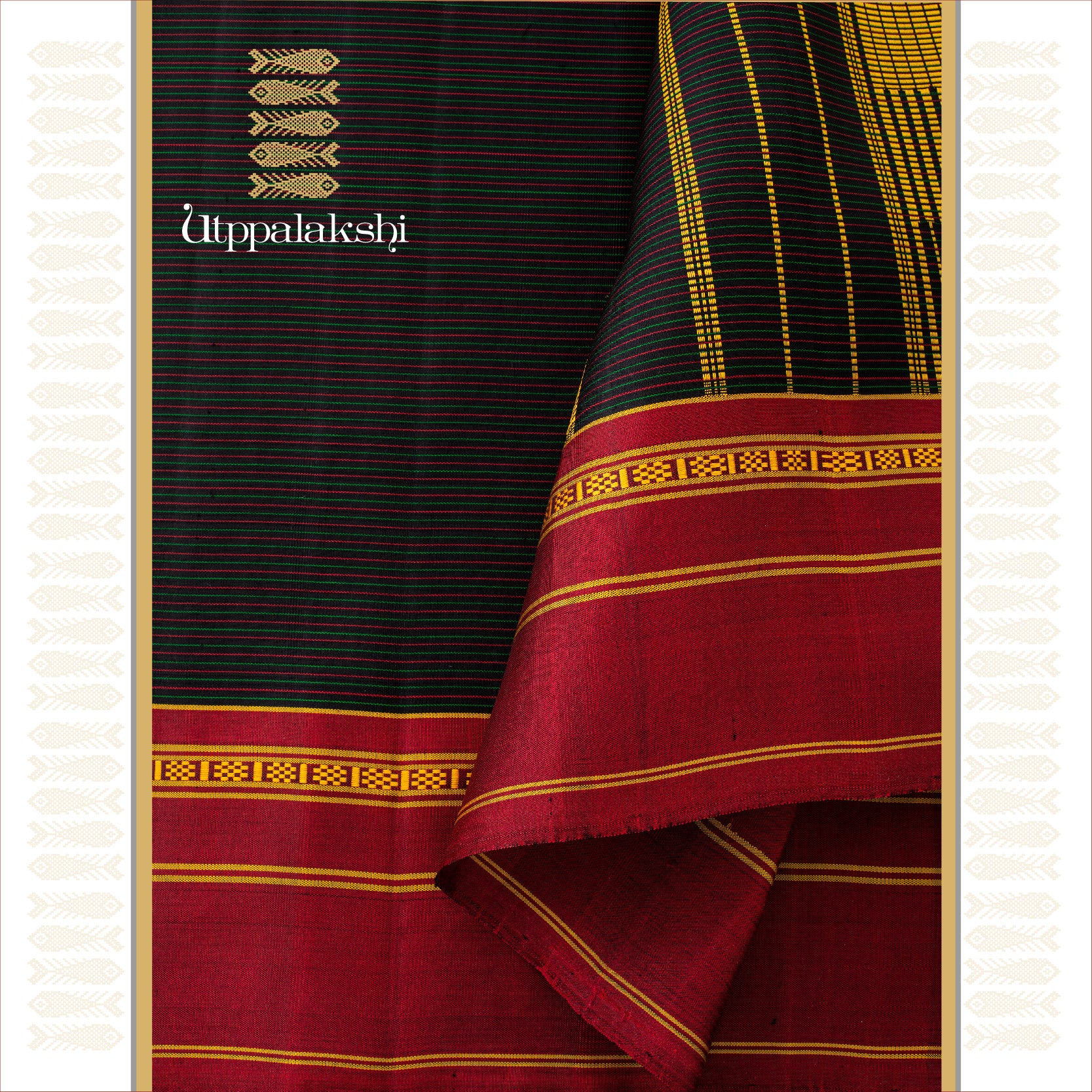 GANGA JAMUNA BORDER SAREE BLACK WITH RED AND GREEN LINES || UTPPALAKSHI HANDWOVEN KANJIVARAM SILK