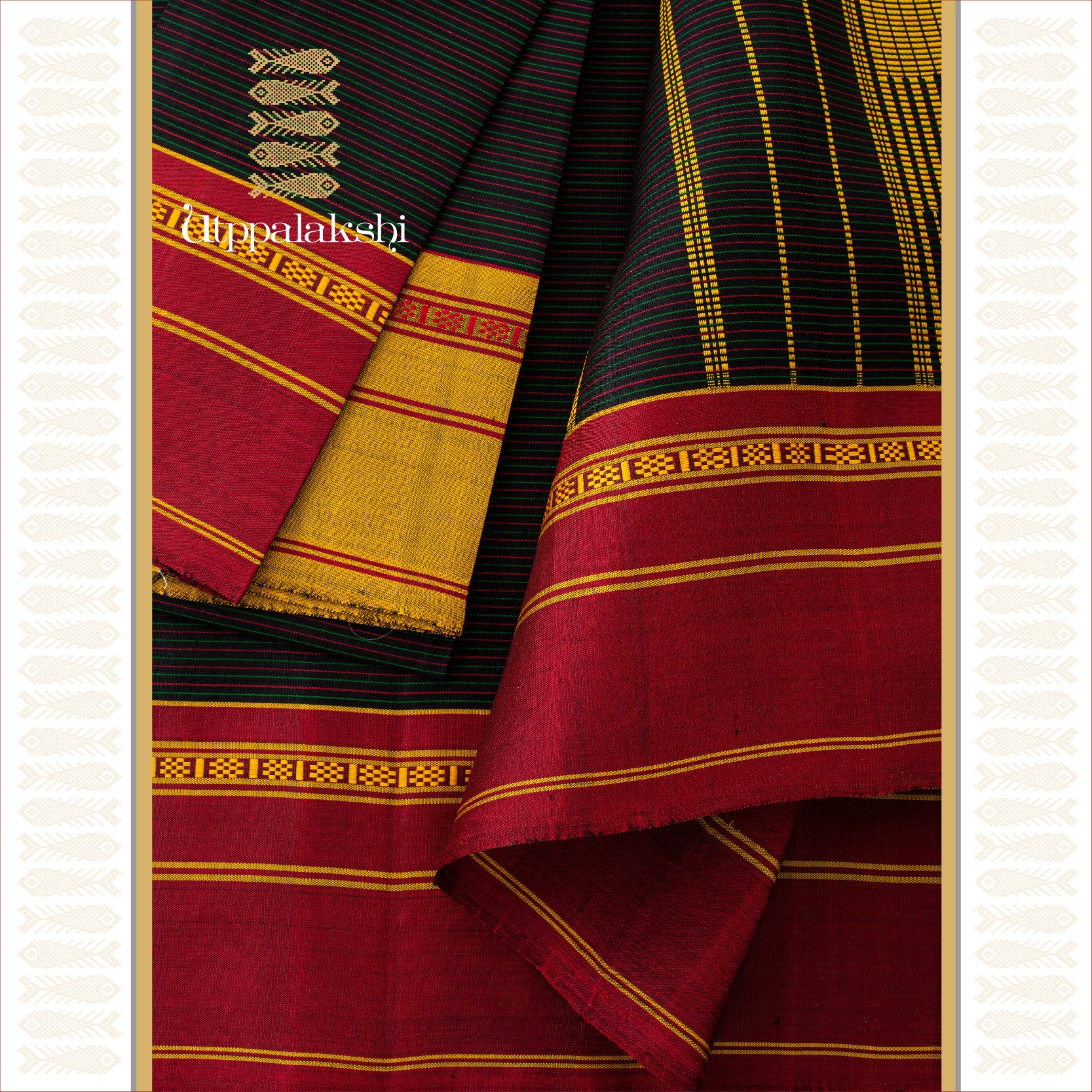 GANGA JAMUNA BORDER SAREE BLACK WITH RED AND GREEN LINES || UTPPALAKSHI HANDWOVEN KANJIVARAM SILK