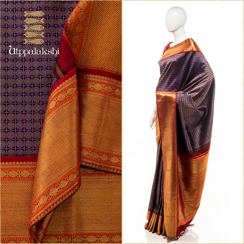 VIOLET AND ARAKKU BROCADE BRIDAL SAREE || UTPPALAKSHI HANDWOVEN KANJIVARAM SILK