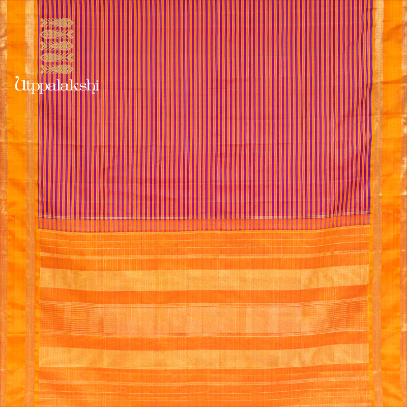 VAZHAPPOO WEAVE IN PURPLE WITH MUSTARD LINES || UTPPALAKSHI HANDWOVEN KANJIVARAM SILK SAREE PURPLE MUSTARD LINES