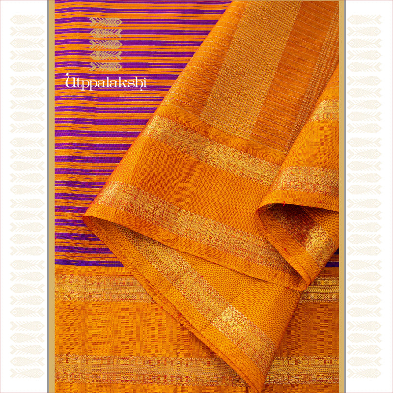 VAZHAPPOO WEAVE IN PURPLE WITH MUSTARD LINES || UTPPALAKSHI HANDWOVEN KANJIVARAM SILK SAREE PURPLE MUSTARD LINES