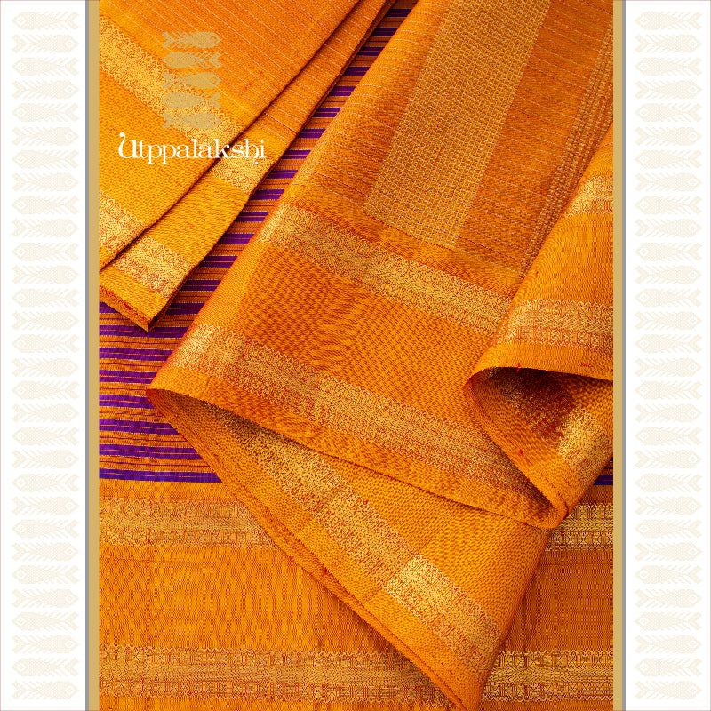 VAZHAPPOO WEAVE IN PURPLE WITH MUSTARD LINES || UTPPALAKSHI HANDWOVEN KANJIVARAM SILK SAREE PURPLE MUSTARD LINES