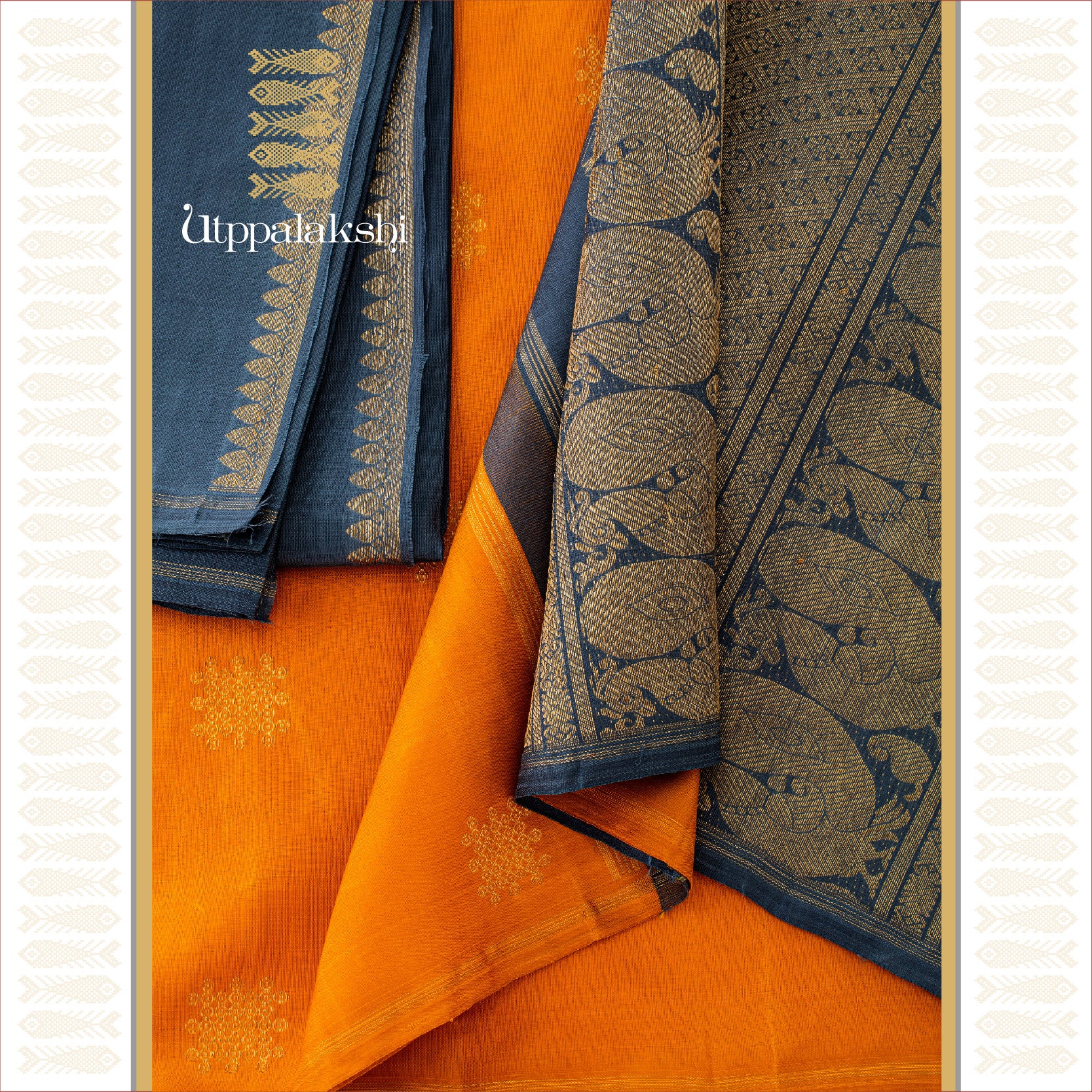 MANGO ORANGE & GREY PALLU KOLAM SAREE ||UTPPALAKSHI KANJIVARAM SILK SAREE