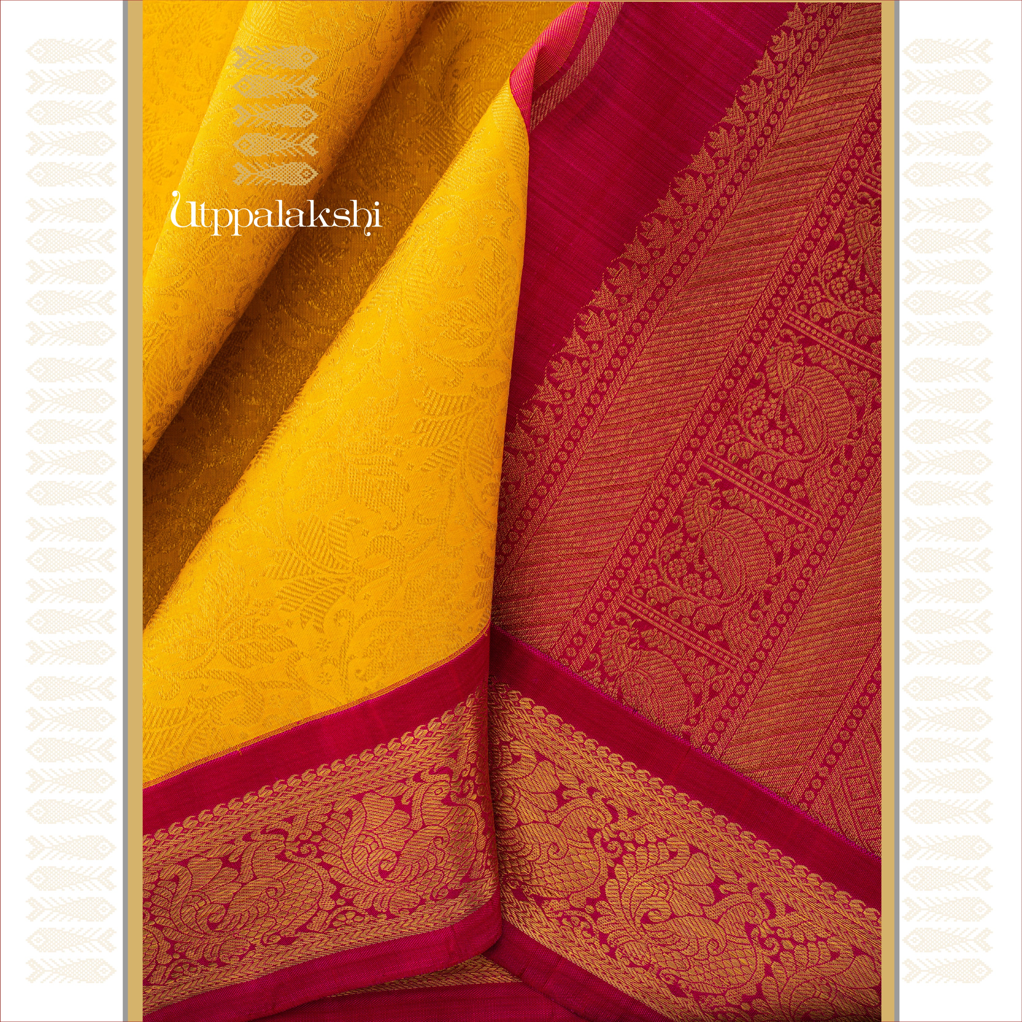 YELLOW BROCADE REDDISH PINK ANNAM || BRIDAL SAREE || UTPPALAKSHI HANDWOVEN KANJIVARAM SILK