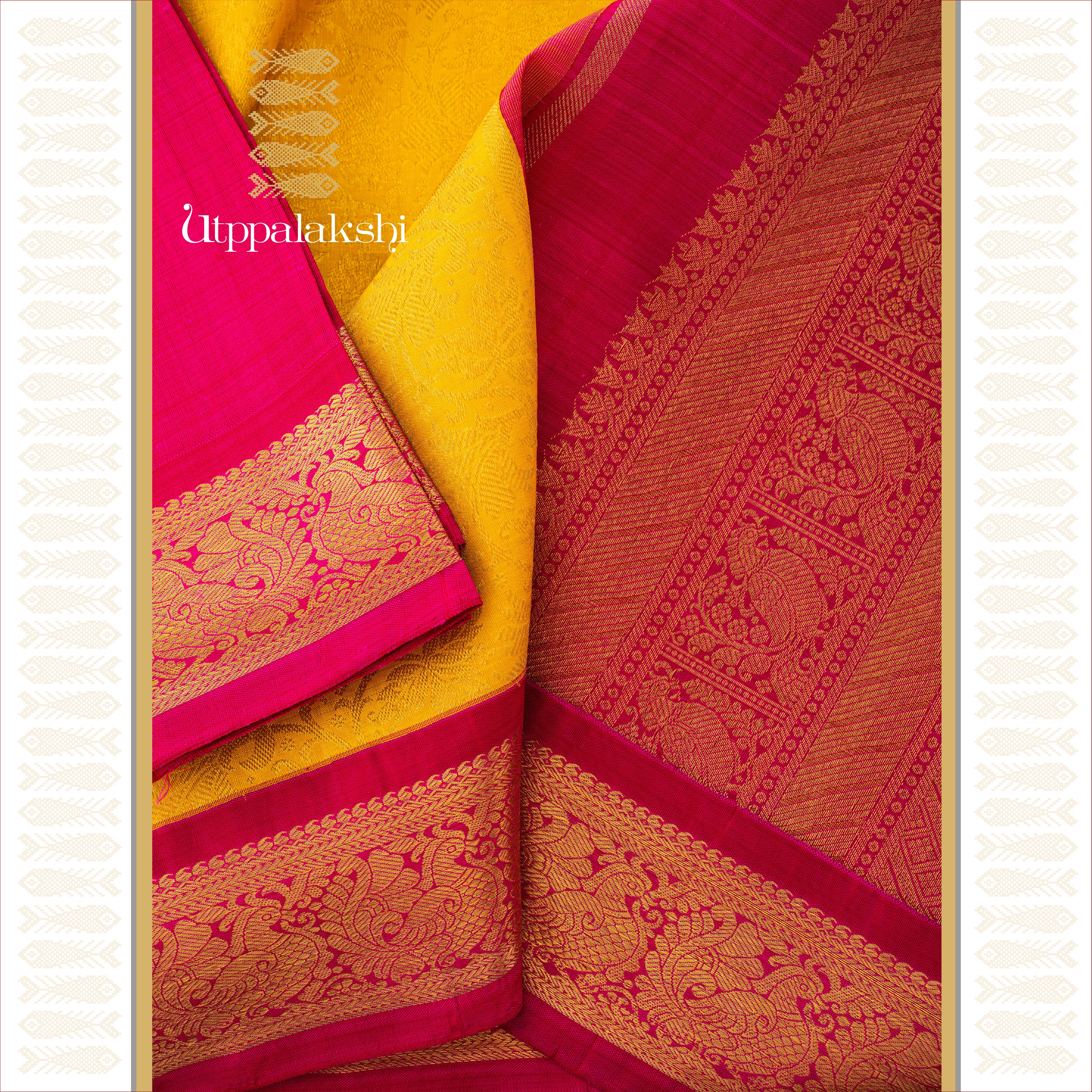 YELLOW BROCADE REDDISH PINK ANNAM || BRIDAL SAREE || UTPPALAKSHI HANDWOVEN KANJIVARAM SILK