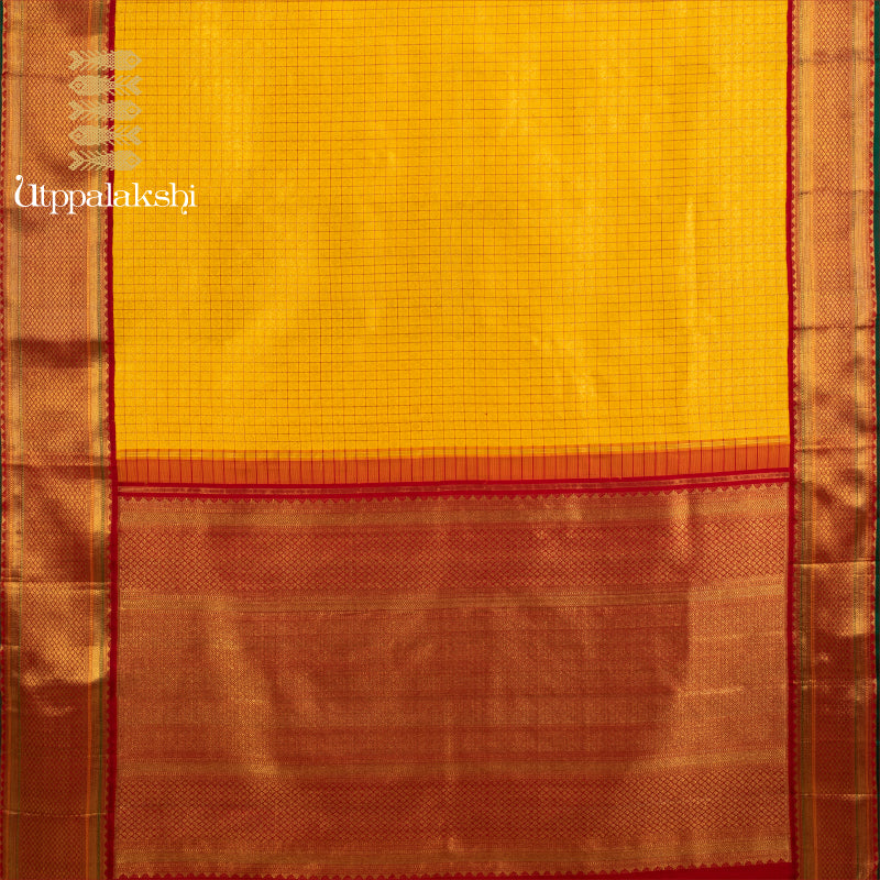 YELLOW CHECKS WITH ARAKU BORDER || UTPPALAKSHI HANDWOVEN KANJIVARAM SILK BRIDAL SAREE